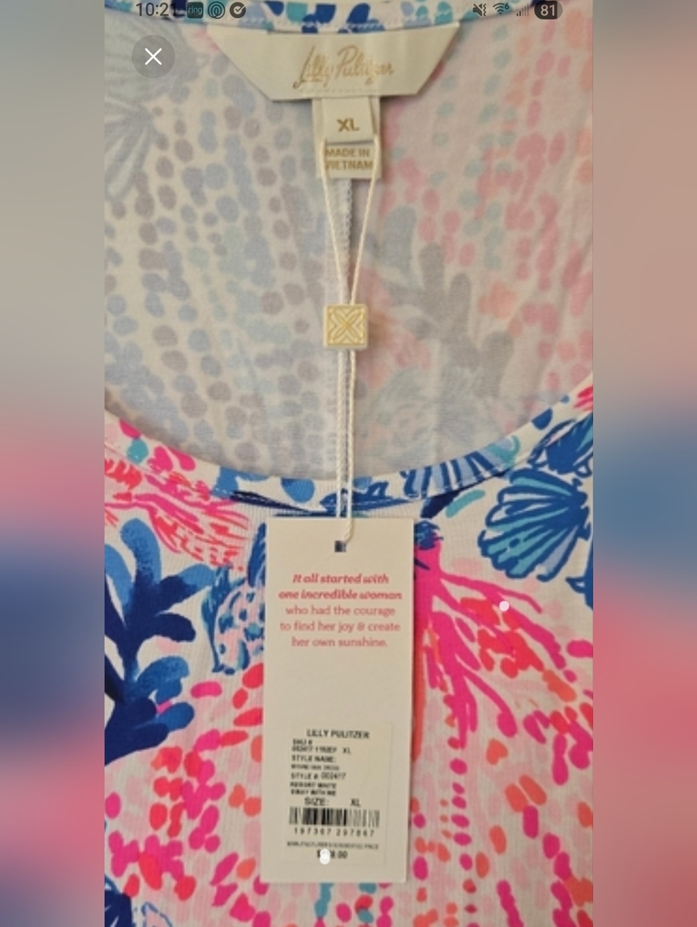 Lilly Pulitzer MAXI DRESS, Shell Print Scoop Neck Top - Pink, Blue & White - Picture 4 of 4